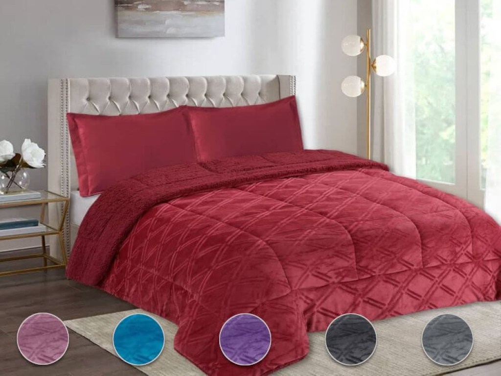 Κουβερτοπάπλωμα Ημίδιπλο Flannel Με Sherpa Γαρύφαλλο | Γαρύφαλλο - Λευκά Είδη